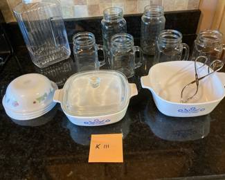 Corelle cornflower and camellia dishes mason glassware