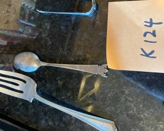 Sterling Silver fork spoon and sugar tongs total 4333 g