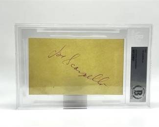 Lot 193   4 Bid(s)
Joe Scarpella Signed Index Card Beckett Slabbed $125