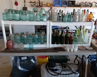 More Blue "Mason" Jars and Old Bottles. Sprayer for Atv Under the Table and Car Floor Mats too!