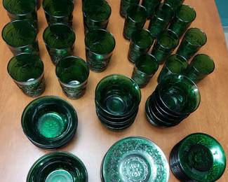 Assorted green glass