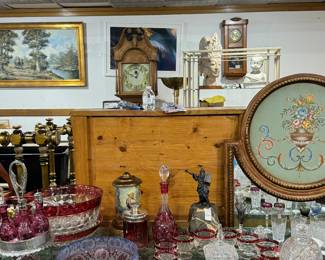 Cranberry/Blue  Glass Serving Bowl & Other Glass
