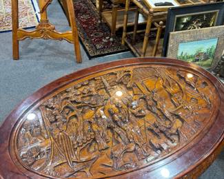 Detailed Hand Carved Asian Coffee Table