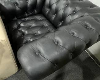  Chesterfield Black Leather Chairs & Loveseat