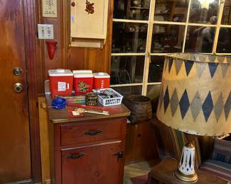 Rolling cabinet, canisters, wood wall cabinet 