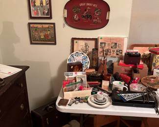 Collection of the Great Smokey Mountains Items, vintage overnight cases, children’s potty chairs