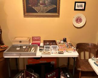 Jewelry—-some silver & gold; portable traveling bar cases; 