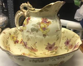 Signed 2pc vintage Lg bowl & Pitcher