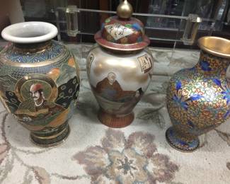 Satsuma vintage vase on left & more