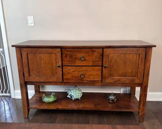 Wooden server by A-America with side cabinets, 2 drawers and lower shelf, minor scratches 34"H x 58"W x 19"D
