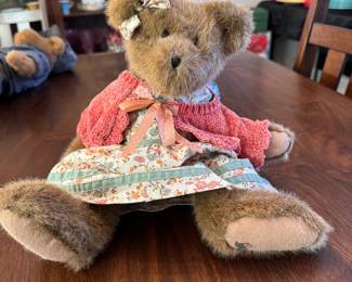 Boyds Bear with dress and pink sweater 12"