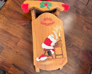 Hand painted wooden sleigh decoration (one rail needs a touch of glue) 16"L