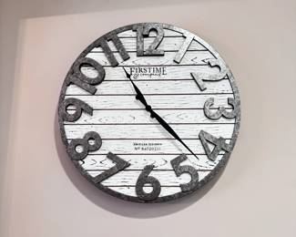 First Time & Company clock with metal border and numbers 16"