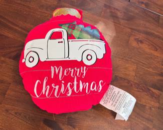 Merry Christmas truck with tree bulb-shaped throw pillow 10"