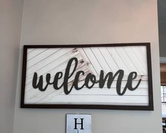 Canvas sign with wooden 'welcome' 16" x 32"