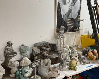 Yard Decor and Framed Marylin Monroe Poster