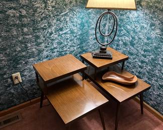 MCM End Tables and Lamps, Red Wing dish