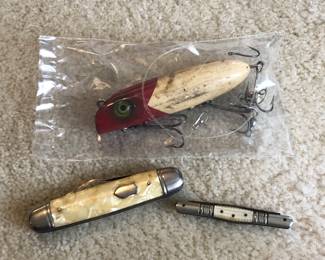 Antique lure and pocket knives