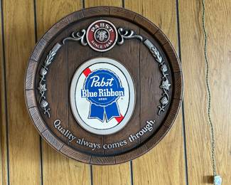 Vintage Pabst Blue Ribbon barrel bar sign