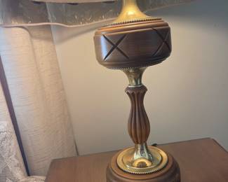 Vintage Mid 20th Century Lamp (is a pair) comes with ruffled skirt shade. 
