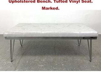 Lot 410 SAFAVIEH Chrome Frame Upholstered Bench. Tufted Vinyl Seat. Marked. 