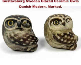 Lot 41 2pc Signed Stig Lindberg Gustavsberg Sweden Glazed Ceramic Owls Danish Modern. Marked. 