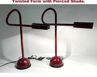 Lot 87 Pair LUXO Post Modern Table Lamps. Twisted Form with Pierced Shade. 