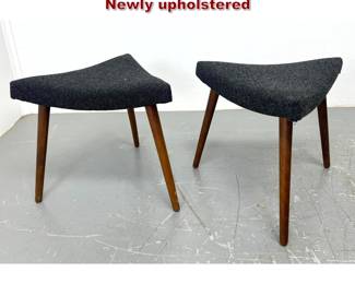 Lot 276 Pair Danish Modern 3 Leg Stools. Newly upholstered 