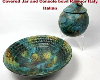Lot 65 2pc Bagni Bitossi Sea Garden Glaze Covered Jar and Console bowl Raymor Italy Italian