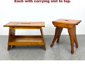 Lot 504 2pc Primitive Rustic Pine Benches. Each with carrying slot to top. 