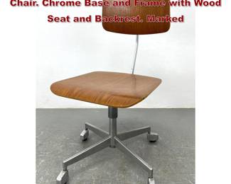 Lot 348 Danish Modern LABOFA Office Desk Chair. Chrome Base and Frame with Wood Seat and Backrest. Marked