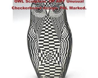 Lot 47 ABRAHAM PALATNIK Brazil Lucite OWL Sculpture. OP ART Unusual Checkerboard design. PAL Marked. 