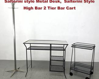 Lot 525 Mid Century Modern Furniture. Salterini style Metal Desk, Salterini Style High Bar 2 Tier Bar Cart