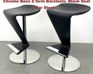 Lot 390 Pr Zed Infiniti Designers Modernist Chrome Base Z form Barstools. Black Seat Bar Stools. 
