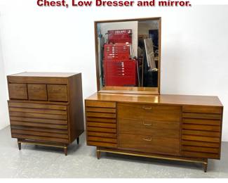 Lot 465 Merton Gershun Bedroom Set. Tall Chest, Low Dresser and mirror. 