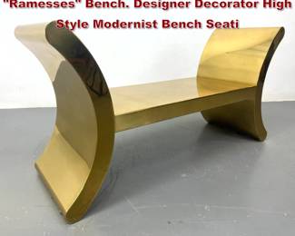 Lot 117 RON SEFF Highly Polished Brass Ramesses Bench. Designer Decorator High Style Modernist Bench Seati