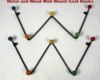 Lot 143 50s French Atomic Mid Century Metal and Wood Wall Mount Coat Racks