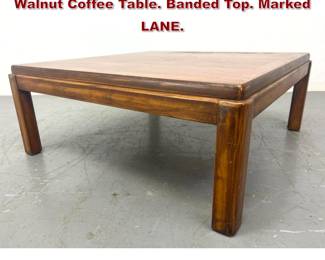 Lot 334 LANE Square American Modern Walnut Coffee Table. Banded Top. Marked LANE.