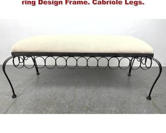 Lot 403 Iron Framed upholstered Bench with ring Design Frame. Cabriole Legs. 