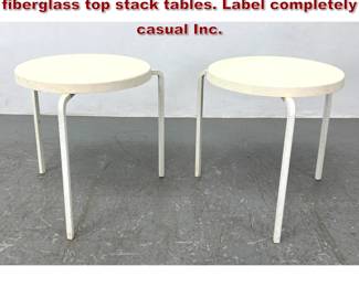 Lot 527 Pair modernist aluminum and fiberglass top stack tables. Label completely casual Inc.