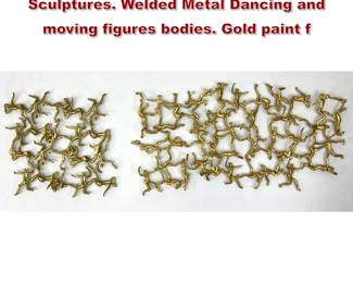Lot 188 2pc Figural Gilt Metal Wall Sculptures. Welded Metal Dancing and moving figures bodies. Gold paint f