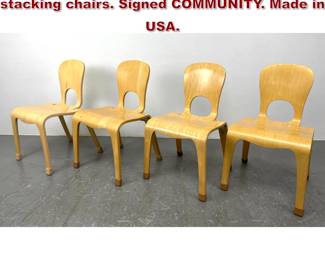 Lot 385 Set 4 Child s molded plywood stacking chairs. Signed COMMUNITY. Made in USA. 