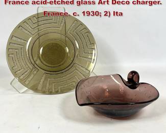Lot 26 2pc Mid Century glass. DAUM NANCY France acidetched glass Art Deco charger. France. c. 1930 2 Ita