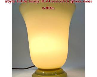 Lot 246 VV France Cased glass torchiere style table lamp. Butterscotch glass over white. 