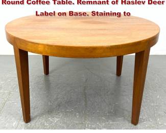 Lot 193 Severin Hansen for Haslev Teak Round Coffee Table. Remnant of Haslev Deer Label on Base. Staining to
