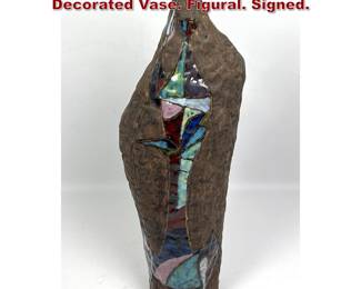 Lot 59 MARCELLO FANTONI Italian Enamel Decorated Vase. Figural. Signed. 