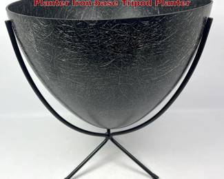 Lot 135 Kimball Black Fiberglass Bullet Planter Iron base Tripod Planter