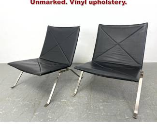 Lot 125 Poul Kjaerholm style Lounge Chairs. Unmarked. Vinyl upholstery. 