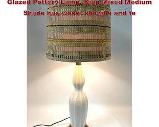 Lot 293 MARIA KIPP Woven MCM Shade on Glazed Pottery Lamp. Kipp Mixed Medium Shade has wood, chenille and te