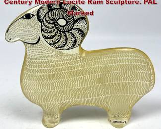 Lot 35 ABRAHAM PALATNIK Brazil Mid Century Modern Lucite Ram Sculpture. PAL Marked 